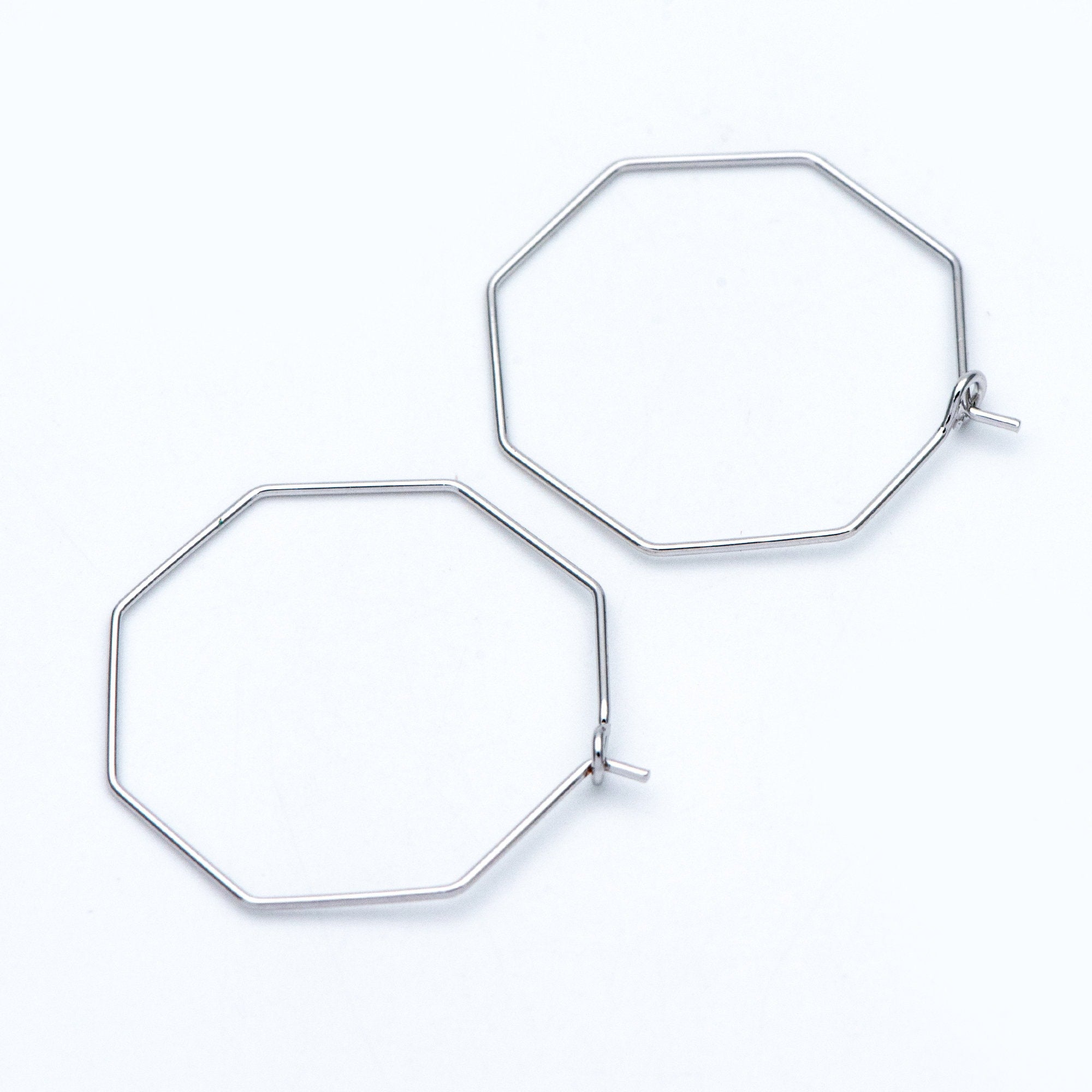 10pcs Gold/ Silver tone Octagon Hoop Earring 28mm, 18K Gold/ Rhodium plated Brass, Geometric Ear Wire Components (GB-703)